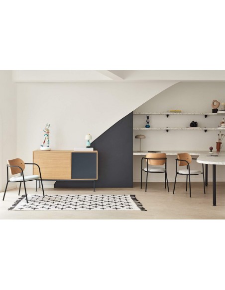 CADEIRA DE DESIGN TEULAT ECLIPSE, CARVALHO e tecido CINZENTO