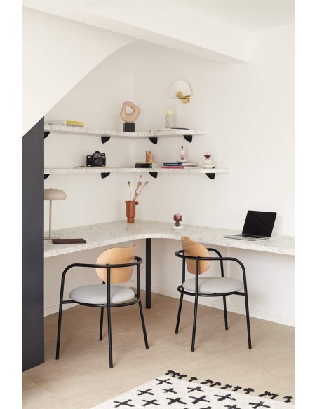CADEIRA DE DESIGN TEULAT ECLIPSE, CARVALHO e tecido CINZENTO