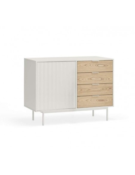 Teulat APARADOR SIERRA 108x47, DM lacado blanco y chapa de roble