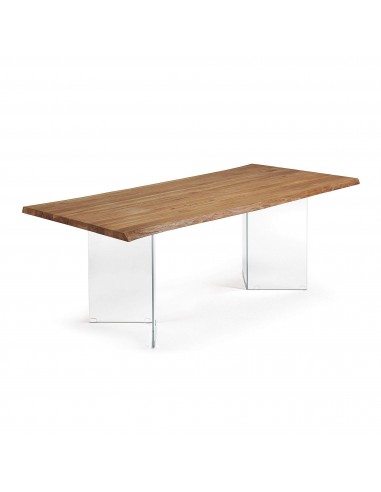 Mesa Lotty de chapa de roble con acabado natural yde roble patas de cristal