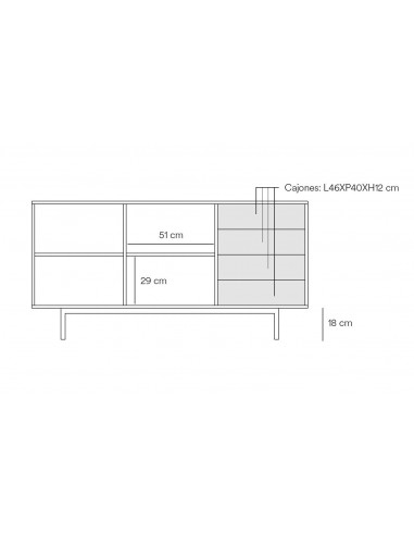 Aparador Teulat SIERRA 160x47, MDF lacado cinza...