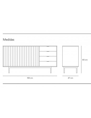 Aparador Teulat SIERRA 160x47, MDF lacado cinza...