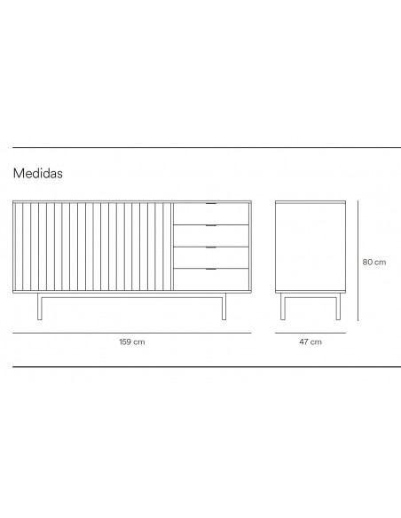Teulat APARADOR SIERRA 160x47, DM lacado gris y chapa de roble