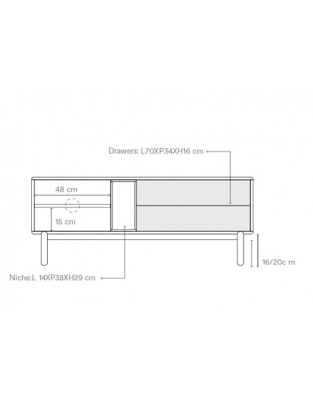TEULAT MUEBLE TV CORVO 140x40, MDF lacado GRIS PERLA