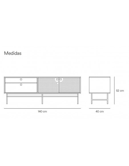 Móvel de TV TEULAT PUNTO 140x40, MDF lacado e metal branco
