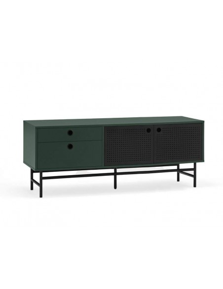 Móvel de TV TEULAT PUNTO 140x40, MDF lacado verde e metal preto