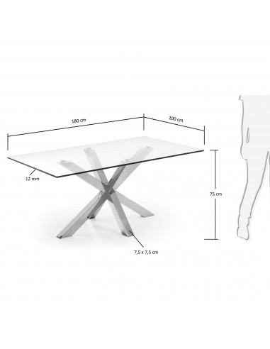 Mesa Arya de cristal y patas de acero...