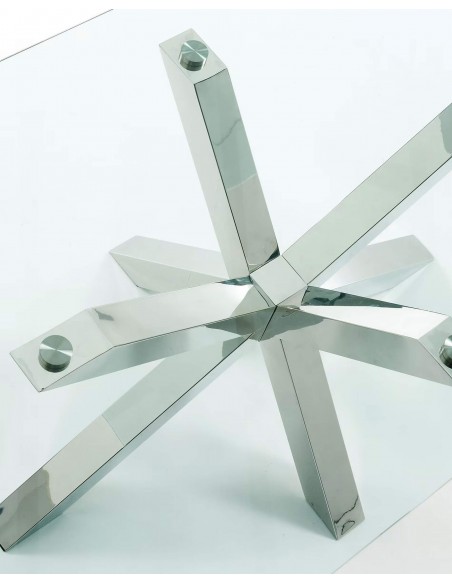 Mesa Arya de cristal y patas de acero inoxidable 180 x 100 cm.