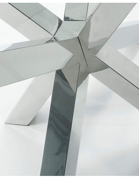 Mesa Arya de cristal y patas de acero inoxidable 180 x 100 cm.