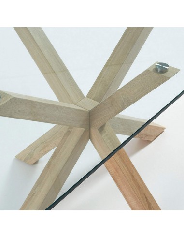 Mesa de vidro Arya e pés de aço efeito madeira...