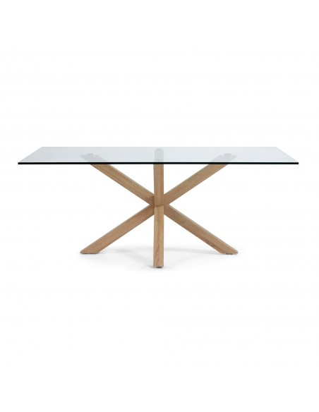 Mesa de vidro Arya e pés de aço efeito madeira 200 x 100 cm.