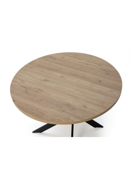 MESA REDONDA THER 120, tapa melamina roble y metal NEGRO