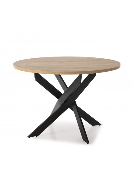 MESA REDONDA THER 120, tapa melamina roble y metal NEGRO