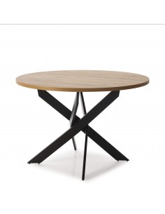 MESA REDONDA THER 120, tapa melamina roble y metal NEGRO