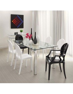 Mesa de jantar Yenila 140x80, aço inoxidável, vidro 2