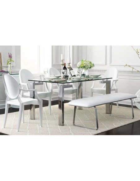 Mesa De Comedor De Diseño Yenila 140x80, Acero Inoxidable, Cristal Mesa De Comedor De Diseño Yenila 140x80, Acero Inoxidable, Cristal