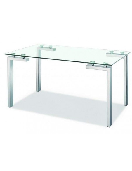 Mesa de jantar Yenila 140x80, aço inoxidável, vidro