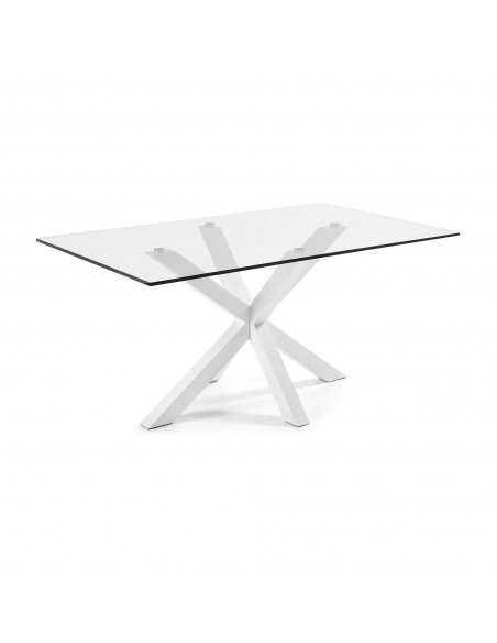 Mesa de vidro Argo e pés de aço acabamento branco 160 x 90 cm