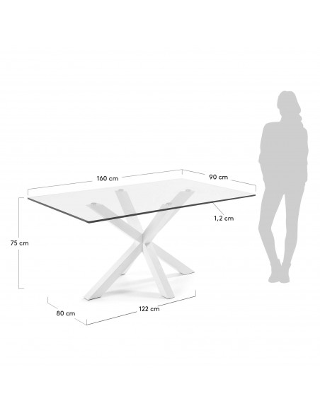 Mesa de vidro Argo e pés de aço acabamento branco 160 x 90 cm