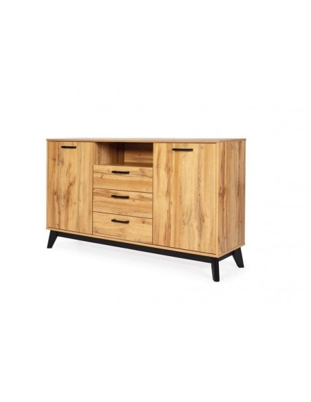 Aparador Dakota 150x40 cm, folheado de carvalho envelhecido.