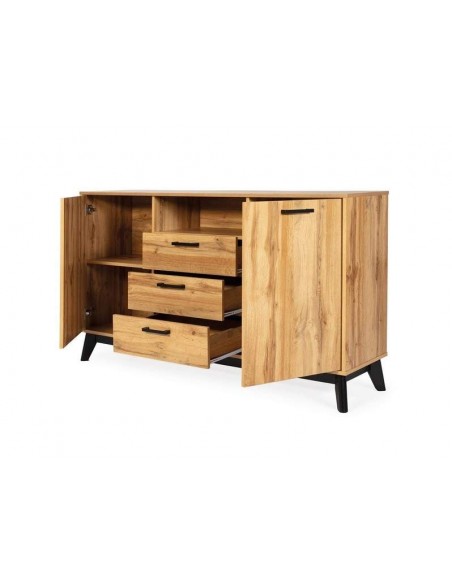 Aparador Dakota 150x40 cm, chapado en roble envejecido.