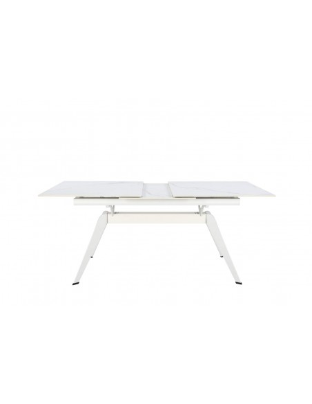 MESA EXTENSIBLE LULA,160/220 X 90, tapa CERÁMICA Y PATAS metal blanco