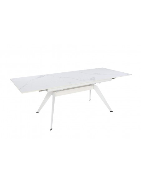 MESA EXTENSÍVEL LULA, 160/220 X 90 CM, tampo em CERÂMICA E PERNAS em metal branco