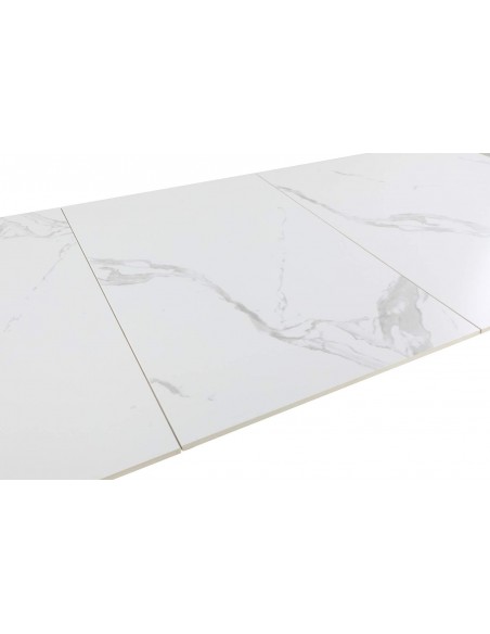 MESA EXTENSIBLE LULA,160/220 X 90, tapa CERÁMICA Y PATAS metal blanco