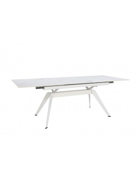 MESA EXTENSIBLE LULA,160/220 X 90, tapa CERÁMICA Y PATAS metal blanco
