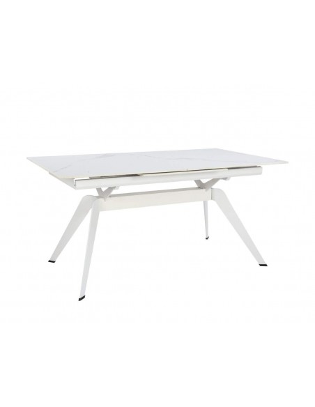 MESA EXTENSIBLE LULA,160/220 X 90, tapa CERÁMICA Y PATAS metal blanco