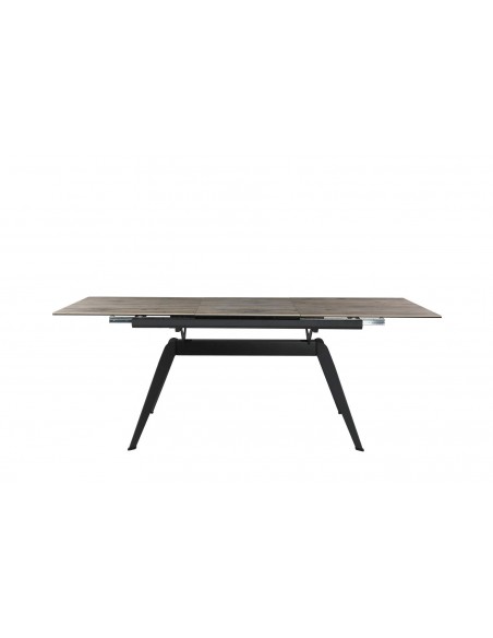 MESA EXTENSÍVEL LULA, 160/220 X 90 CM, tampo em CERÂMICA cor MADEIRA e BASE em metal PRETO