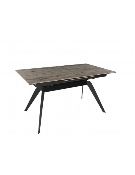 MESA EXTENSÍVEL LULA, 160/220 X 90 CM, tampo em CERÂMICA cor MADEIRA e BASE em metal PRETO