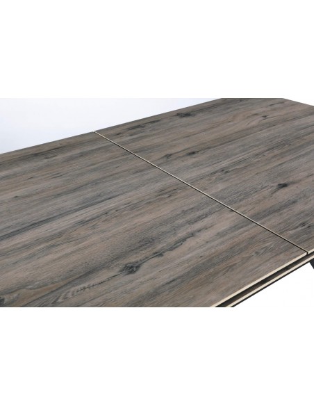 MESA EXTENSÍVEL LULA, 160/220 X 90 CM, tampo em CERÂMICA cor MADEIRA e BASE em metal PRETO