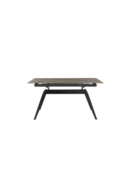 MESA EXTENSÍVEL LULA, 160/220 X 90 CM, tampo em CERÂMICA cor MADEIRA e BASE em metal PRETO