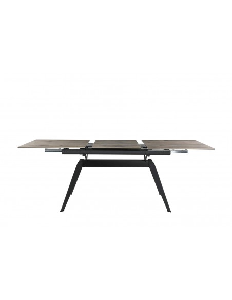 MESA EXTENSÍVEL LULA, 160/220 X 90 CM, tampo em CERÂMICA cor MADEIRA e BASE em metal PRETO