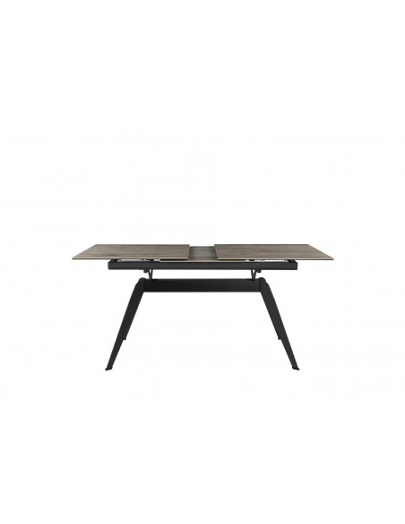 MESA EXTENSÍVEL LULA, 160/220 X 90 CM, tampo em CERÂMICA cor MADEIRA e BASE em metal PRETO