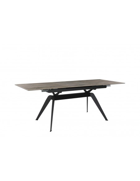 MESA EXTENSÍVEL LULA, 160/220 X 90 CM, tampo em CERÂMICA cor MADEIRA e BASE em metal PRETO