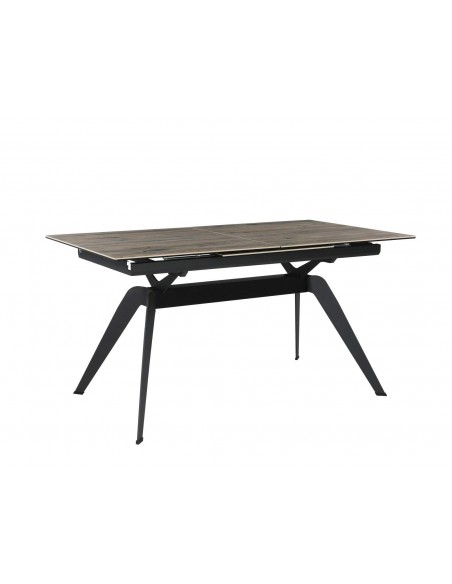 MESA EXTENSÍVEL LULA, 160/220 X 90 CM, tampo em CERÂMICA cor MADEIRA e BASE em metal PRETO