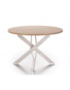 MESA REDONDA THER 120, melamina SAHARA y metal BLANCO