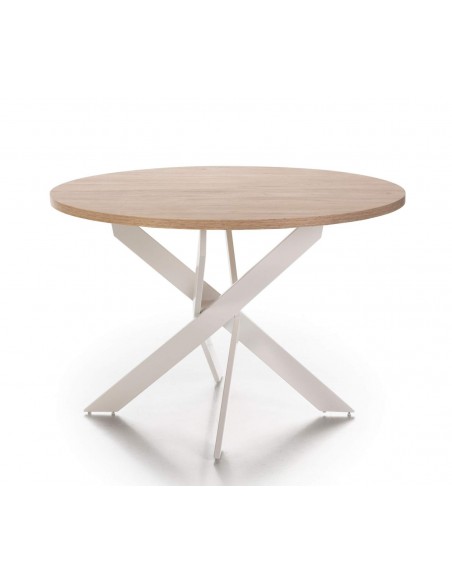 MESA REDONDA THER 120, melamina SAHARA e metal BRANCO