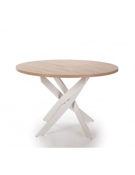 MESA REDONDA THER 120, melamina SAHARA y metal BLANCO