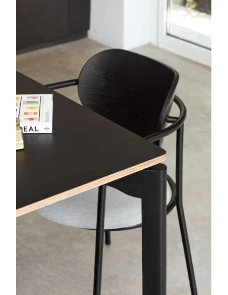 SILLA TEULAT ECLIPSE, madera NEGRA y tejido GRIS