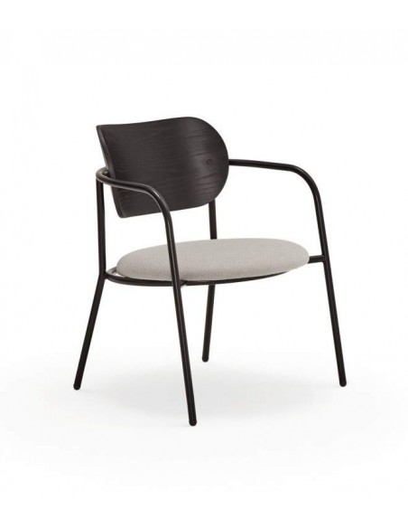 POLTRONA DESIGN TEULAT ECLIPSE, madeira PRETA e tecido CINZENTO