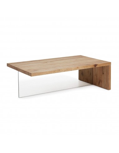 Mesa de centro Tulsi madera maciza de roble y cristal 120 x 70 cm.