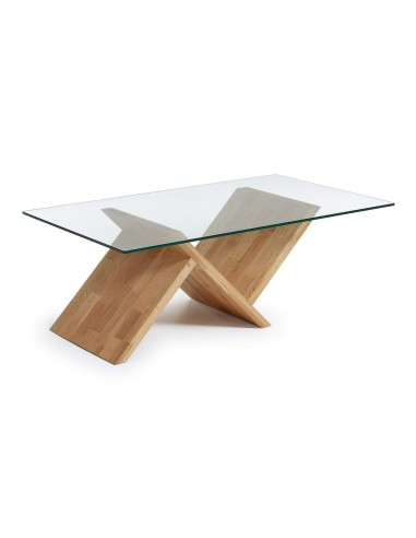Mesa de centro Waley cristal y estructura de madera maciza de roble 120 x 70 cm.