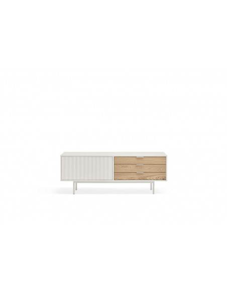 TEULAT Mueble TV Sierra 140x40, Blanco y Roble.