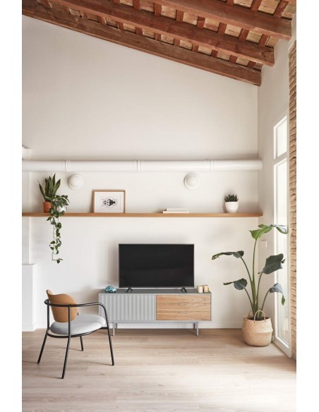 TEULAT Mueble TV Sierra 140x40, GRIS CLARO y ROBLE.