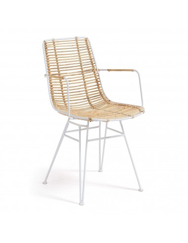 Cadeira Tishana Rattan e Aço Branco com Braços.