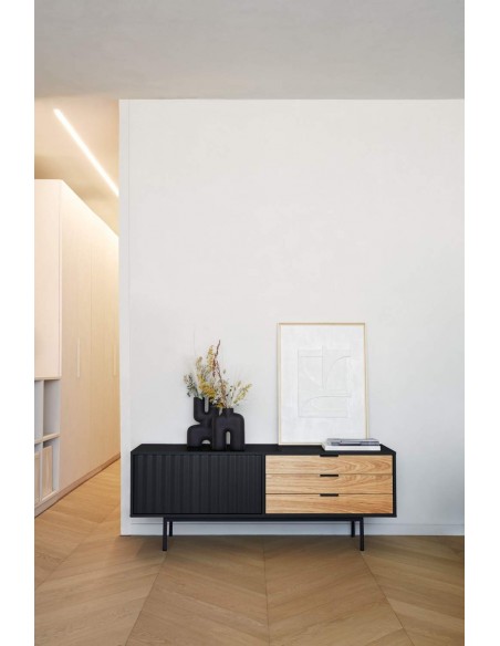 TEULAT Mueble TV Sierra 140x40, NEGRO y ROBLE.