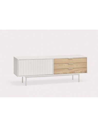 TEULAT Mueble TV Sierra 140x40, Blanco y Roble.